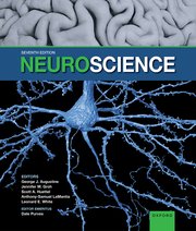 Cover of the Neuroscience 7th Edition textbook featuring a blue neuron illustration and a brain background.